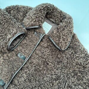 Avec Les Filles Faux Shearling Teddy Coat w/ Faux Leather Trim, Size S, Espresso